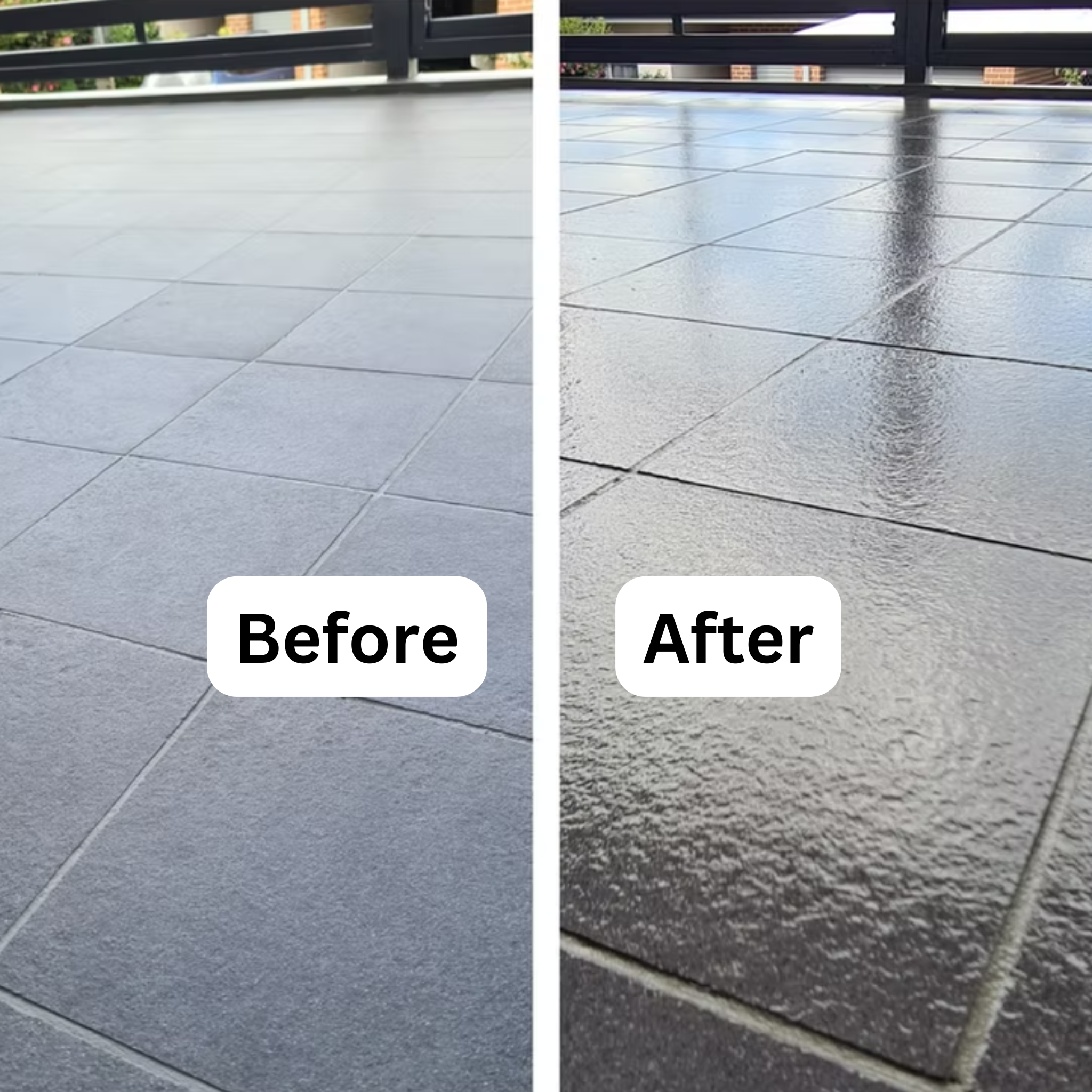 Before and after tiled floor cleaning
